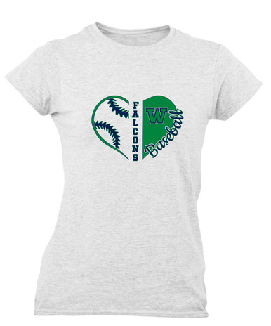 Woodinville Falcons W Script Heart Baseball Women's Premium SS T-Shirt