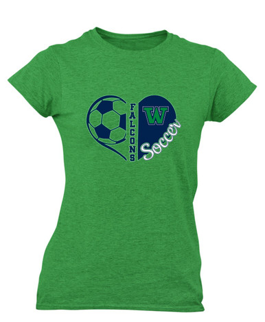 Woodinville Falcons W Script Heart Soccer Women's SS T-Shirt