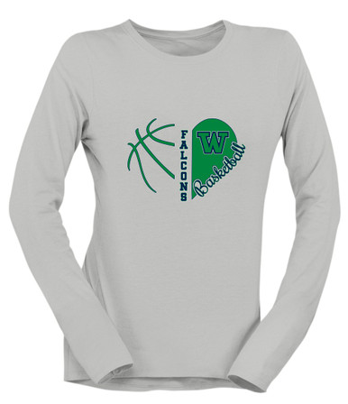Woodinville Falcons W Script Heart Basketball Women's Premium LS T-Shirt