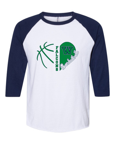 Woodinville Falcons W Script Heart Basketball Women's Baseball T-Shirt