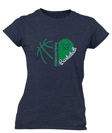 Woodinville Falcons W Script Heart Basketball Women's Premium SS T-Shirt
