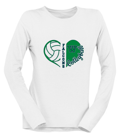 Woodinville Falcons W Script Heart Volleyball Women's Premium LS T-Shirt