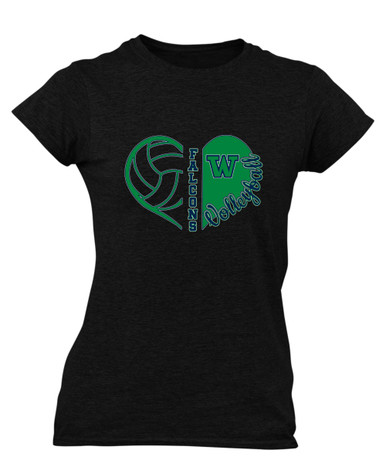 Woodinville Falcons W Script Heart Volleyball Women's SS T-Shirt