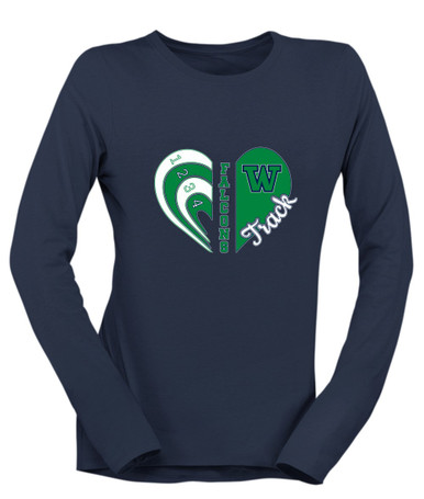 Woodinville Falcons W Script Heart Track Women's Premium LS T-Shirt