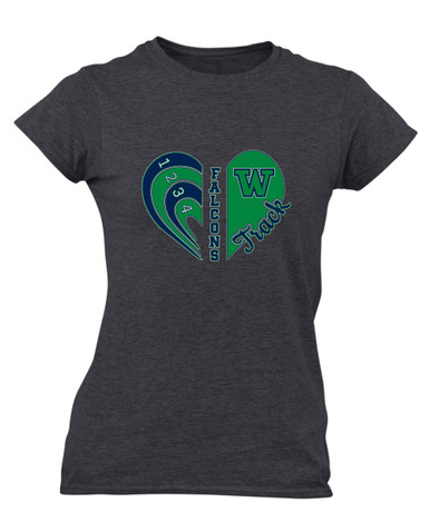 Woodinville Falcons W Script Heart Track Women's SS T-Shirt