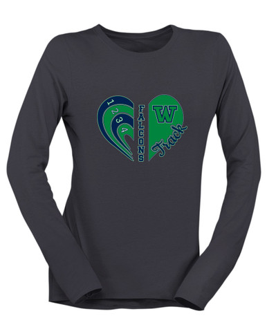 Woodinville Falcons W Script Heart Track Women's LS T-Shirt