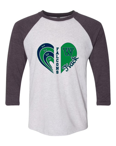 Woodinville Falcons W Script Heart Track Women's Baseball T-Shirt