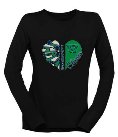 Woodinville Falcons W Script Heart Cheer Women's Premium LS T-Shirt