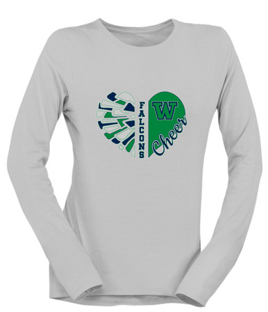 Woodinville Falcons W Script Heart Cheer Women's LS T-Shirt