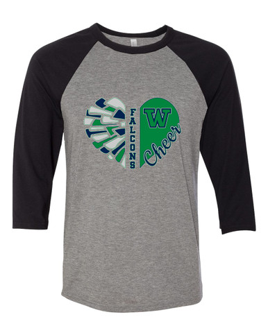 Woodinville Falcons W Script Heart Cheer Women's Baseball T-Shirt
