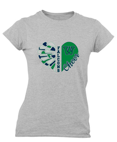 Woodinville Falcons W Script Heart Cheer Women's Premium SS T-Shirt