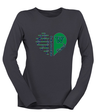 Woodinville Falcons W Script Heart Band Women's Premium LS T-Shirt