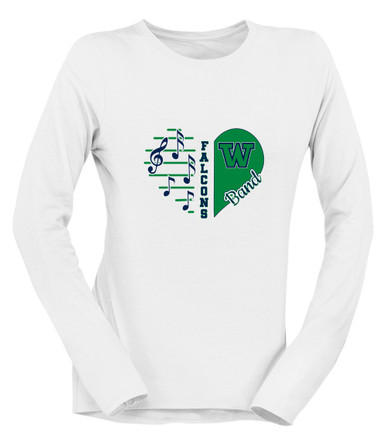 Woodinville Falcons W Script Heart Band Women's LS T-Shirt
