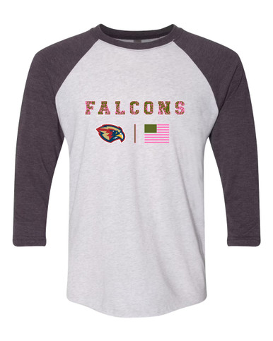 Pebblebrook Falcons Pink Camo Flag Women's Baseball T-Shirt