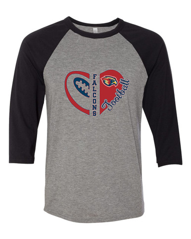 Pebblebrook Falcons Heart Football Women's Baseball T-Shirt