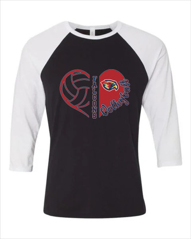 Pebblebrook Falcons Heart Volleyball Women's Baseball T-Shirt