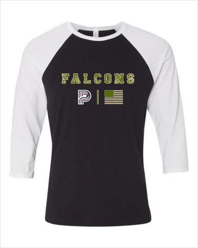 Pebblebrook Falcons P Script Camo Flag Women's Baseball T-Shirt