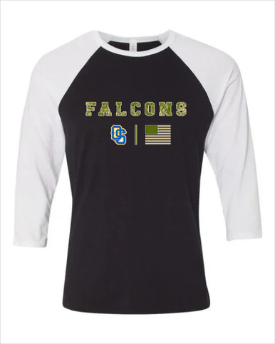 Olathe South Falcons OS Script Camo Flag Men's Baseball T-Shirt