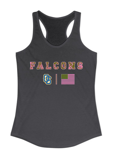 Olathe South Falcons OS Script Pink Camo Flag Women's Tank Top