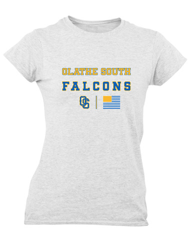 Olathe South Falcons OS Script Spirit Flag Women's SS T-Shirt