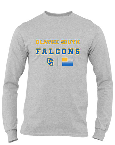 Olathe South Falcons OS Script Spirit Flag Men's LS T-Shirt