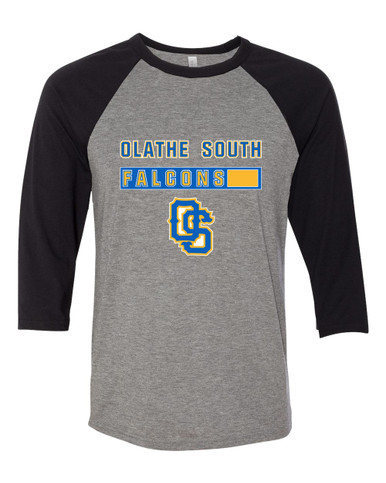 Olathe South Falcons OS Script Mascot #7 Women's Baseball T-Shirt