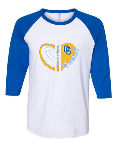 Olathe South Falcons OS Script Heart Football Women's Baseball T-Shirt