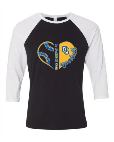 Olathe South Falcons OS Script Heart Baseball Women's Baseball T-Shirt
