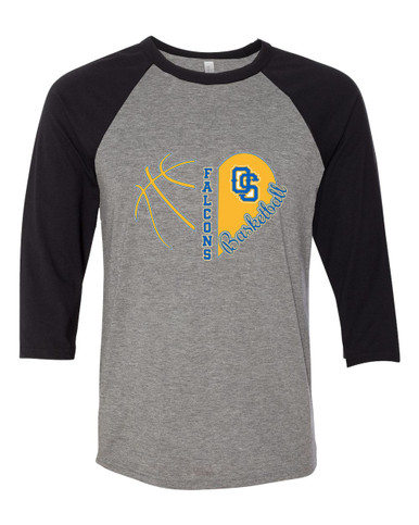 Olathe South Falcons OS Script Heart Basketball Women's Baseball T-Shirt