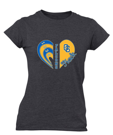 Olathe South Falcons OS Script Heart Track Women's Premium SS T-Shirt