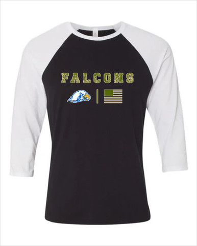 Olathe South Falcons Camo Flag Women's Baseball T-Shirt