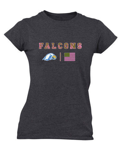 Olathe South Falcons Pink Camo Flag Women's SS T-Shirt