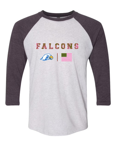 Olathe South Falcons Pink Camo Flag Women's Baseball T-Shirt