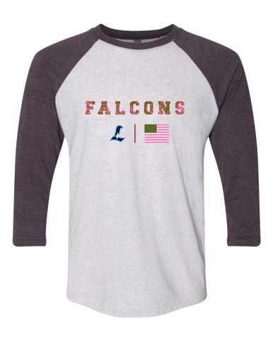 Liberty Falcons L Script Pink Camo Flag Women's Baseball T-Shirt