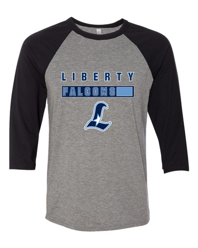 Liberty Falcons L Script Mascot #7 Women's Baseball T-Shirt