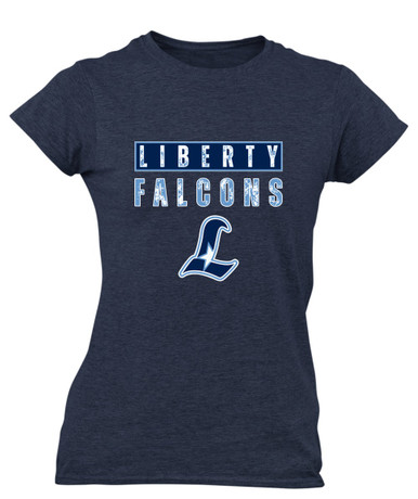 Liberty Falcons L Script Mascot #9 Women's SS T-Shirt