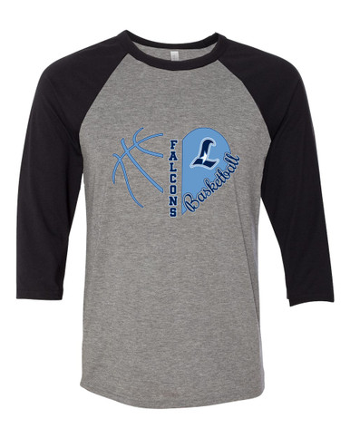 Liberty Falcons L Script Heart Basketball Women's Baseball T-Shirt