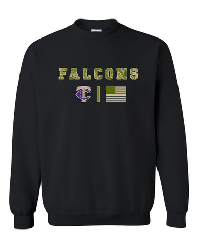Timber Creek Falcons TC Script Camo Flag Men's Sweatshirt
