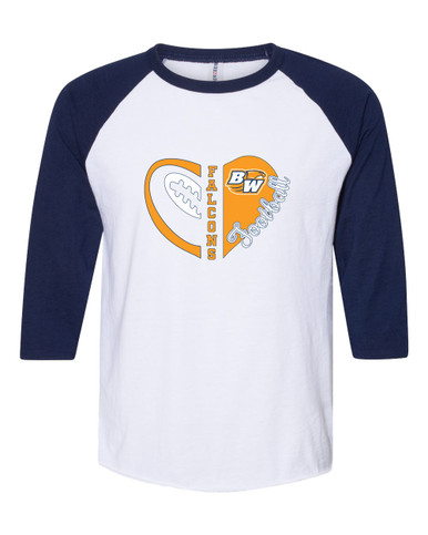 Briar Woods Falcons Heart Football Women's Baseball T-Shirt