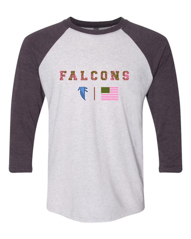 West Rowan Falcons Pink Camo Flag Women's Baseball T-Shirt