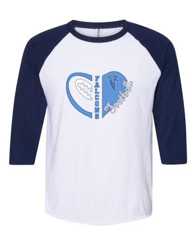 West Rowan Falcons Heart Football Women's Baseball T-Shirt