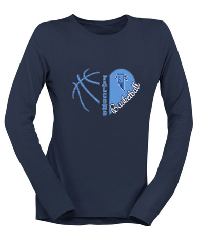 West Rowan Falcons Heart Basketball Women's LS T-Shirt