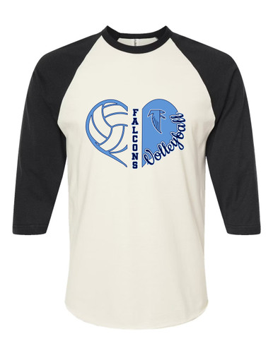West Rowan Falcons Heart Volleyball Women's Baseball T-Shirt