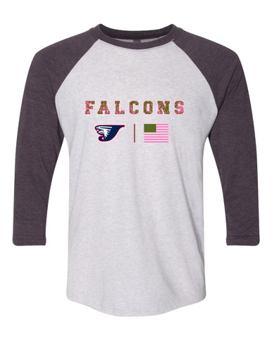 Jordan Falcons Pink Camo Flag Women's Baseball T-Shirt