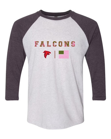 Saratoga Falcons Pink Camo Flag Women's Baseball T-Shirt
