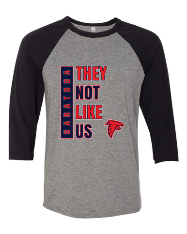 Saratoga Falcons They Not Like Us #1 Women's Baseball T-Shirt