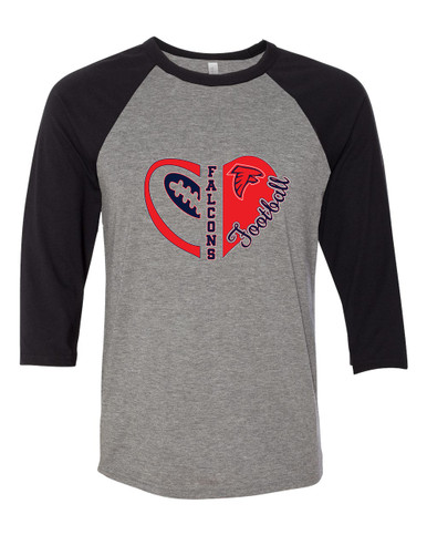Saratoga Falcons Heart Football Women's Baseball T-Shirt