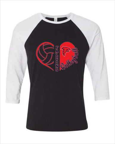 Saratoga Falcons Heart Volleyball Women's Baseball T-Shirt