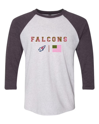 Tompkins Falcons Pink Camo Flag Women's Baseball T-Shirt