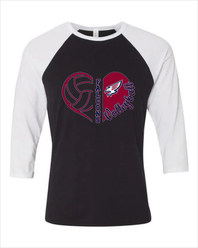 Tompkins Falcons Heart Volleyball Women's Baseball T-Shirt